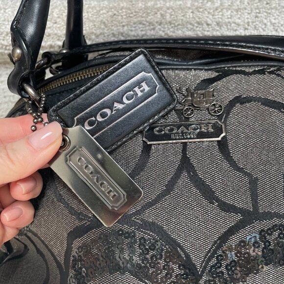 Coach Madison Y2K Op Art Sophia Black Graphite Sequin Metallic Satchel Bag - Picture 4 of 13